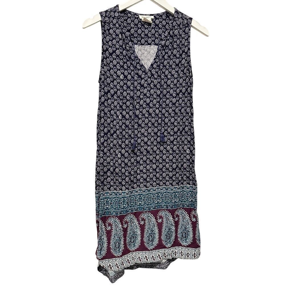 Beachlunchlounge Size Small Dress Vacation Boho Paisley Tassel Aquamarine Casual